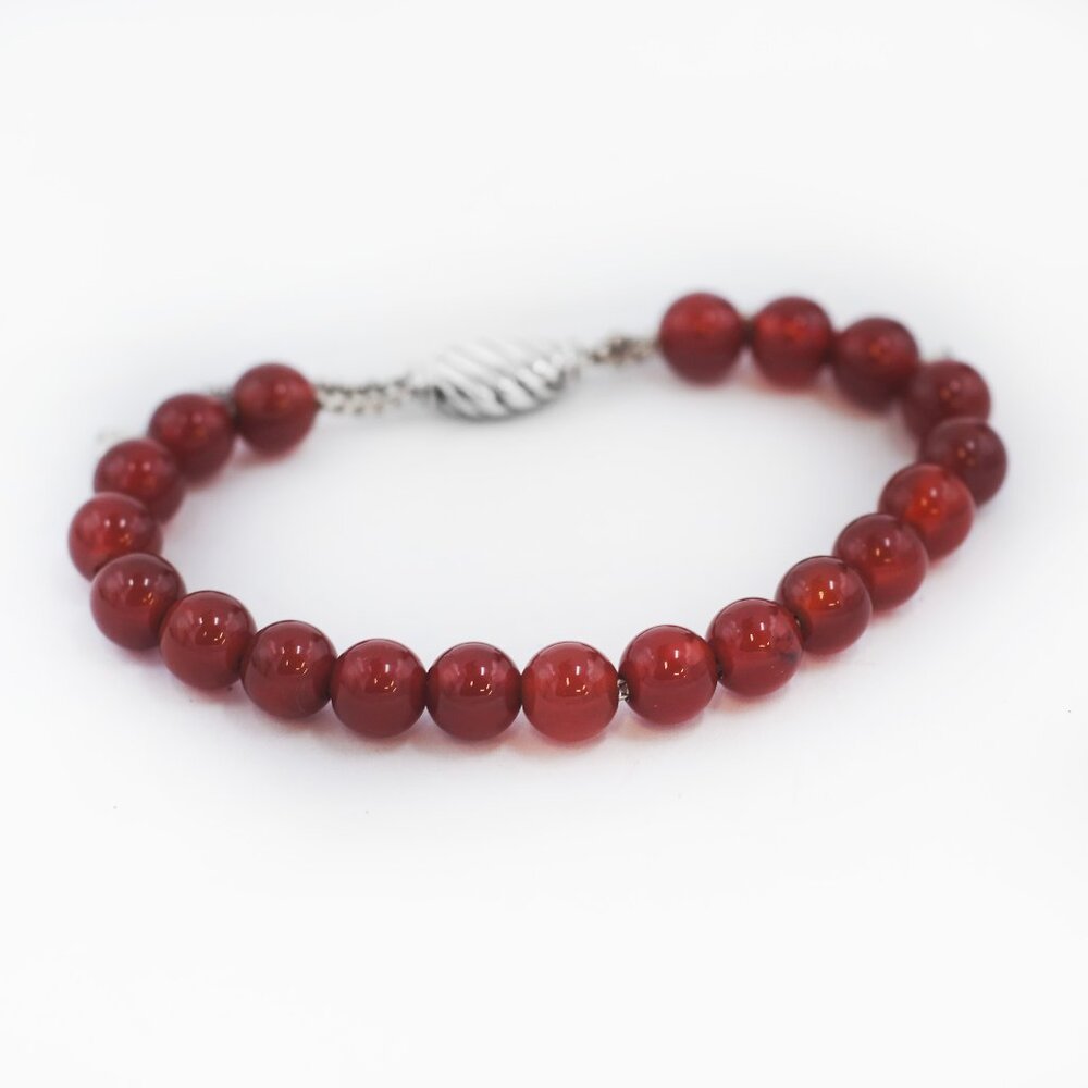 David Yurman Silver 925 Spiritual Carnelian Beads Bracelet